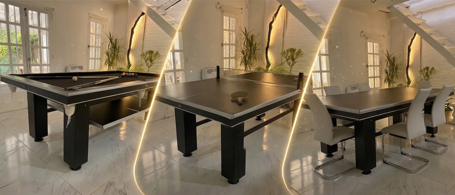 mesa de pool profesional 3 en 1 modo pool comedor y ping pong Black Star Pool